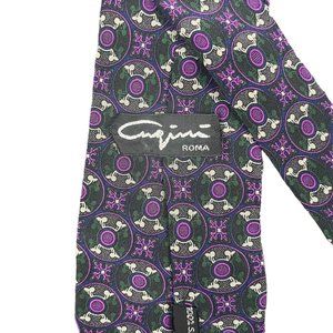 CUGINI Roma Men's Tie Necktie 100% Silk Made In Italy Purple Black Cross‎ Bones